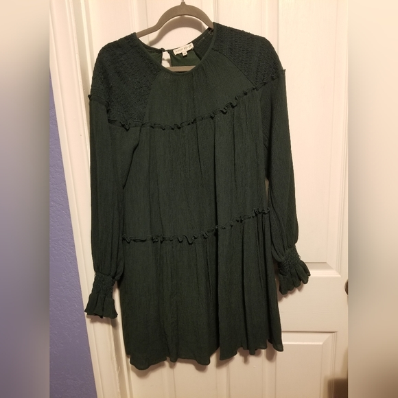 Moon River Dresses & Skirts - Anthropologie Moon River Smocking Tiered Woven Mini Dress Green Size Small